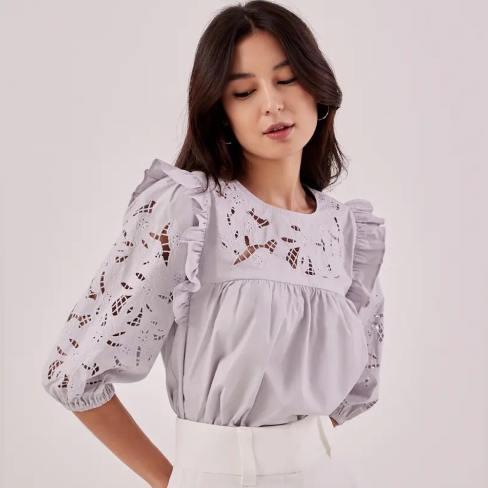 Love Bonito - Wioletta Broderie Frill Top - new with tags